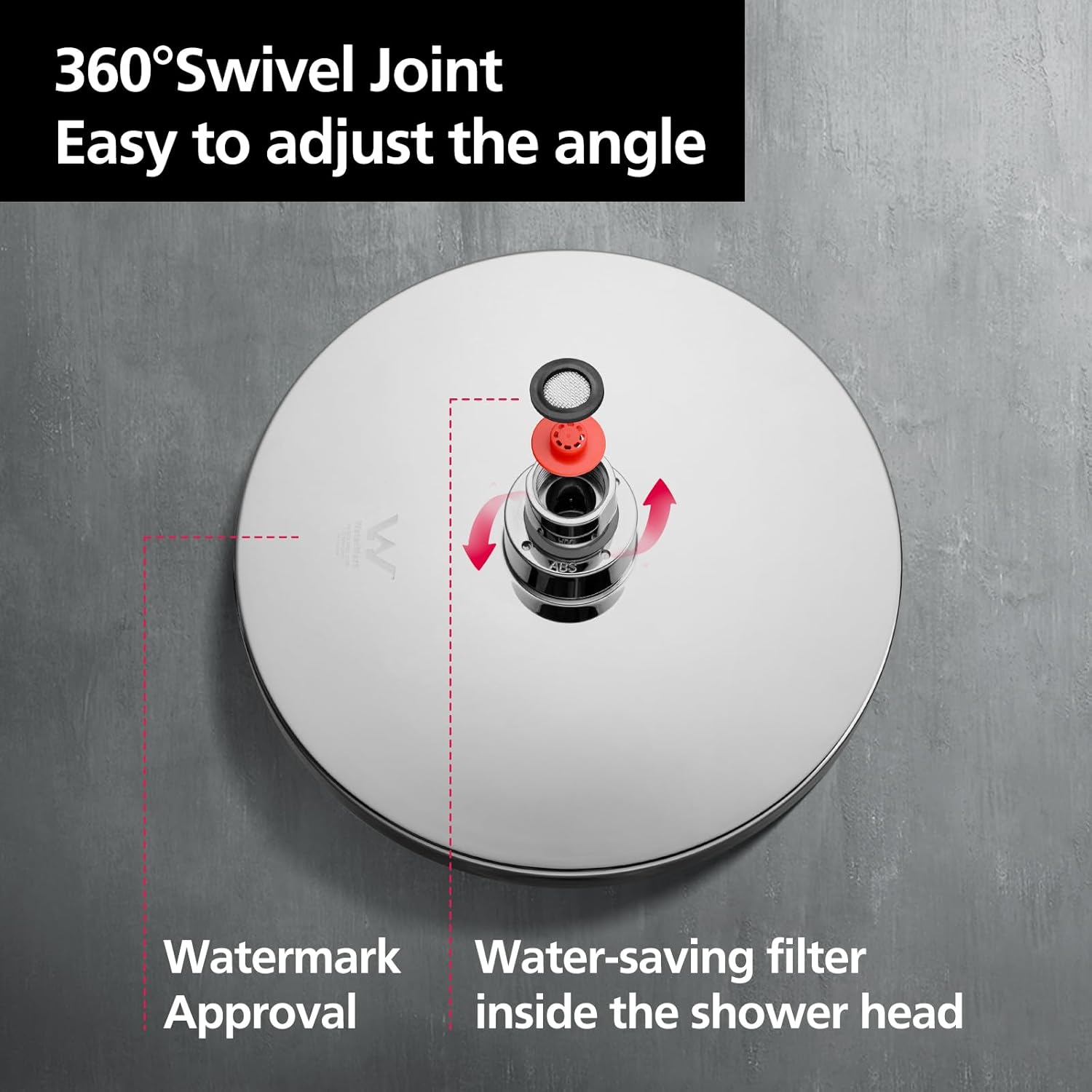 ACA International 8'' High Pressure Round Rain Shower Head Set Wall Mounted Shower Head Gooseneck Shower Arm Set Bathroom 304 Stainless Steel WELS (Polished Chrome)