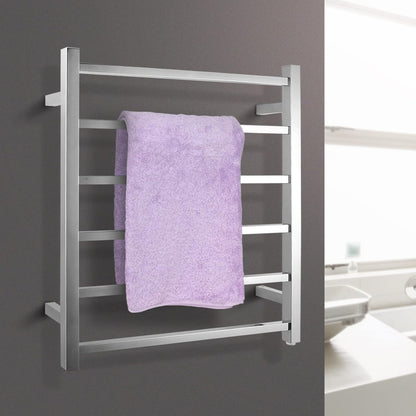 SAA Heated Towel Rack Wall Mounted Electric Towel Warmer Stainless Steel Heated Towel Rail Bathroom Towel Clothes Dryer Holder Waterproof Switch IP55 6 Rungs Square (Chrome)