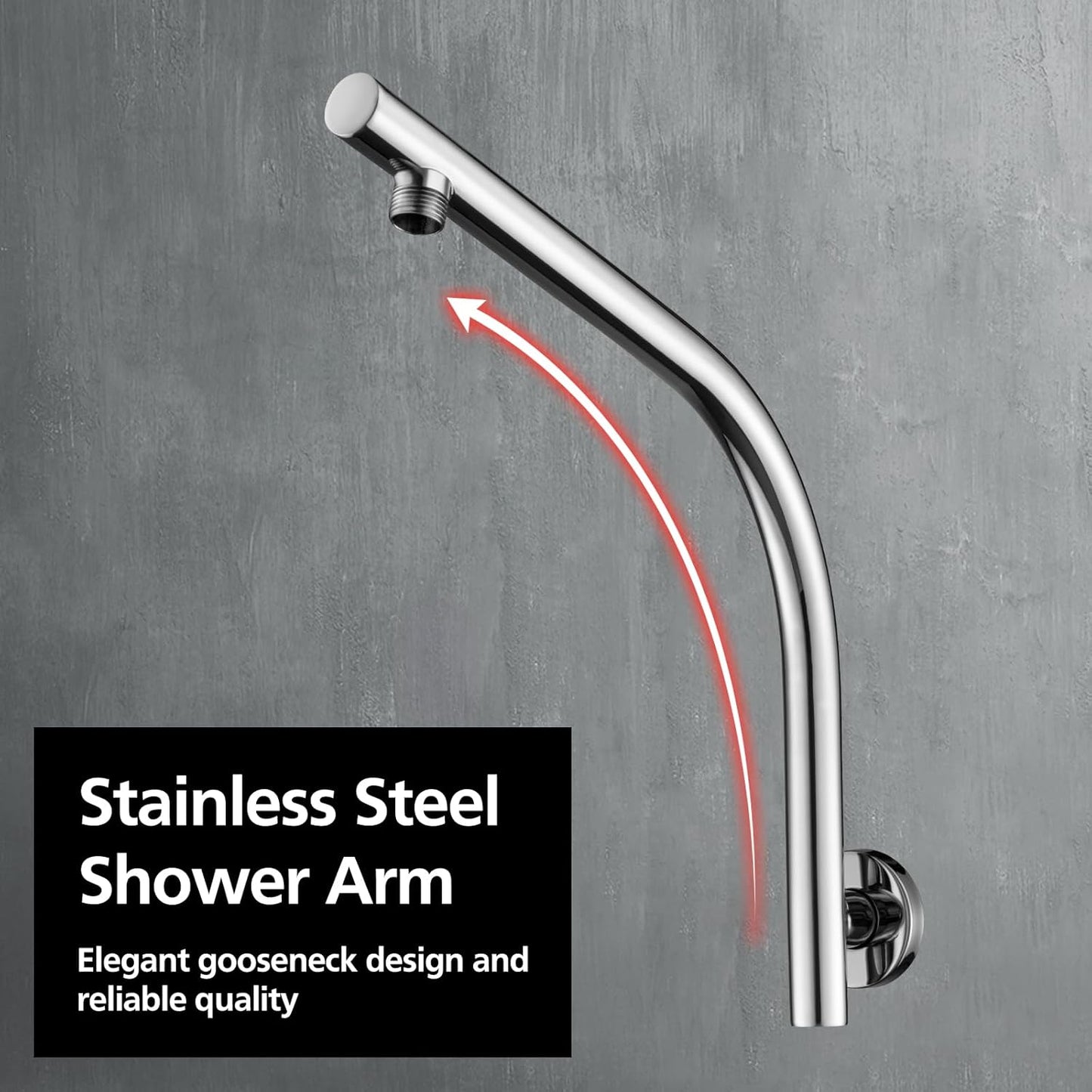 ACA International 8'' High Pressure Round Rain Shower Head Set Wall Mounted Shower Head Gooseneck Shower Arm Set Bathroom 304 Stainless Steel WELS (Polished Chrome)