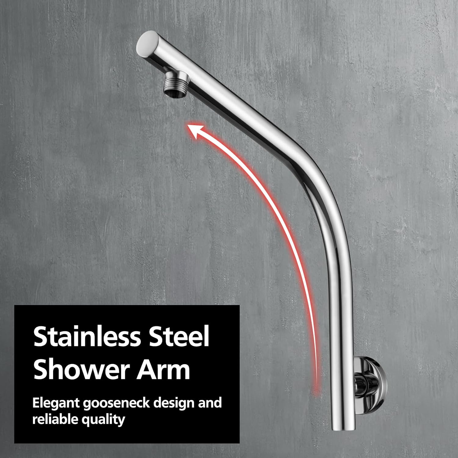 ACA International 8'' High Pressure Round Rain Shower Head Set Wall Mounted Shower Head Gooseneck Shower Arm Set Bathroom 304 Stainless Steel WELS (Polished Chrome)