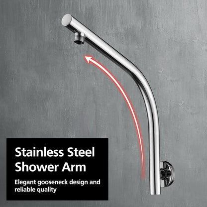 ACA International 8'' High Pressure Round Rain Shower Head Set Wall Mounted Shower Head Gooseneck Shower Arm Set Bathroom 304 Stainless Steel WELS (Polished Chrome)