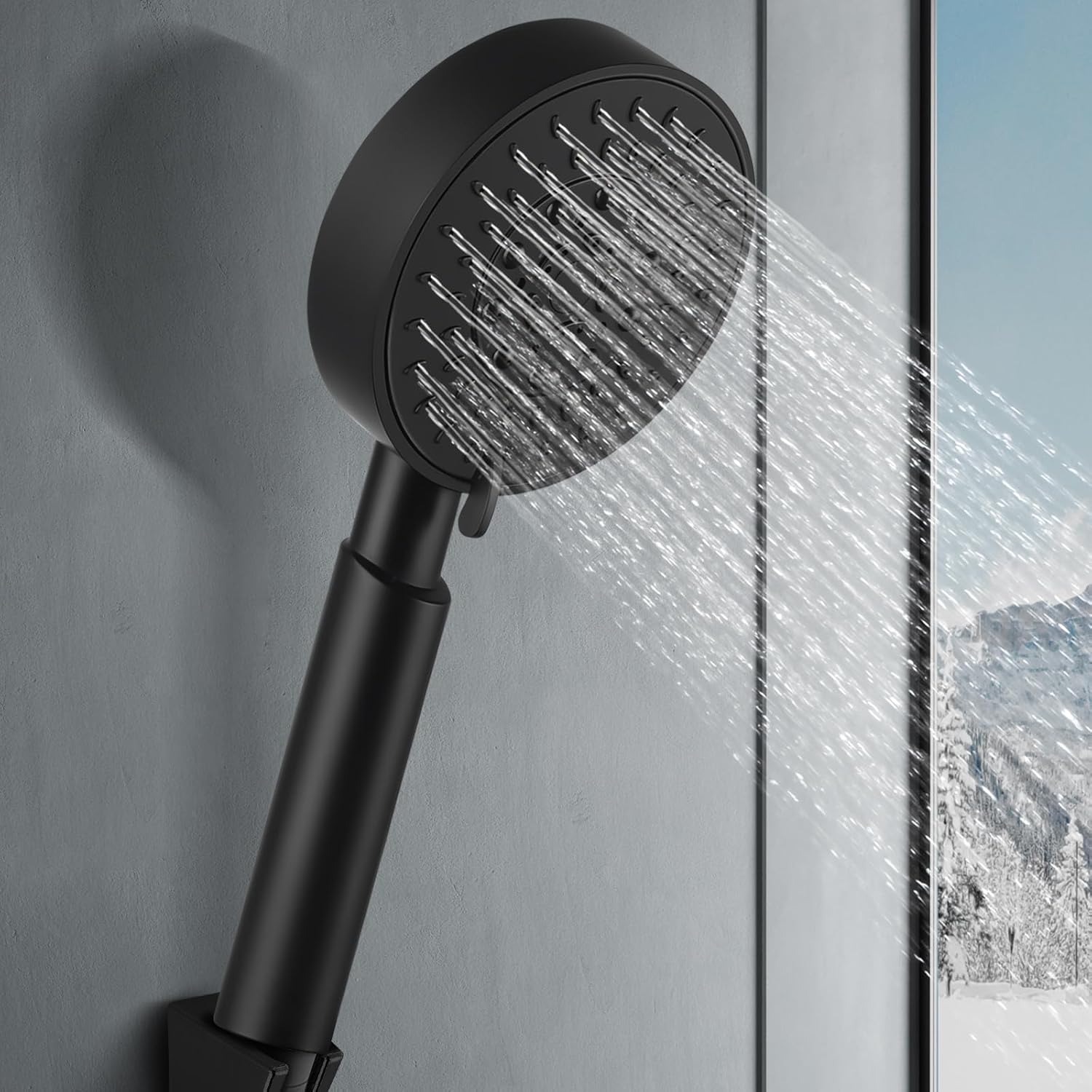 ACA International 5-Mode Spray Handheld Shower Head Round Hand Held Shower Rain Massage Spary Shower for Bathroom WELS Approved (Black)