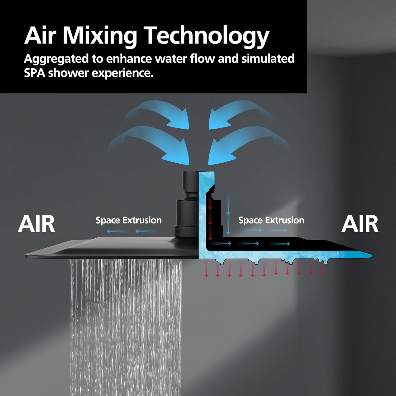 ACA International 200mm Rain High Shower Head Shower Head Set with Shower Tap, 8" Square Ultra-Thin Rain Shower Head Gooseneck Rail 2 in 1 Brass Diverter Bathroom(Matt Black)