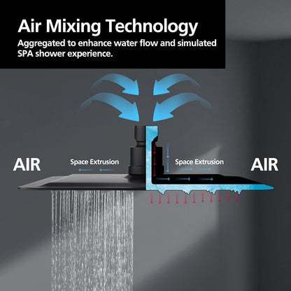 ACA International 200mm Rain High Shower Head Shower Head Set with Shower Tap, 8" Square Ultra-Thin Rain Shower Head Gooseneck Rail 2 in 1 Brass Diverter Bathroom(Matt Black)
