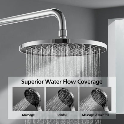 ACA International 10'' Rain Shower Head Set, Round 255mm Large Shower Head with 2 in 1 Shower Arm Rail and 3-Mode Handheld Spray, Bathroom Shower Set WELS Approved (Chrome)