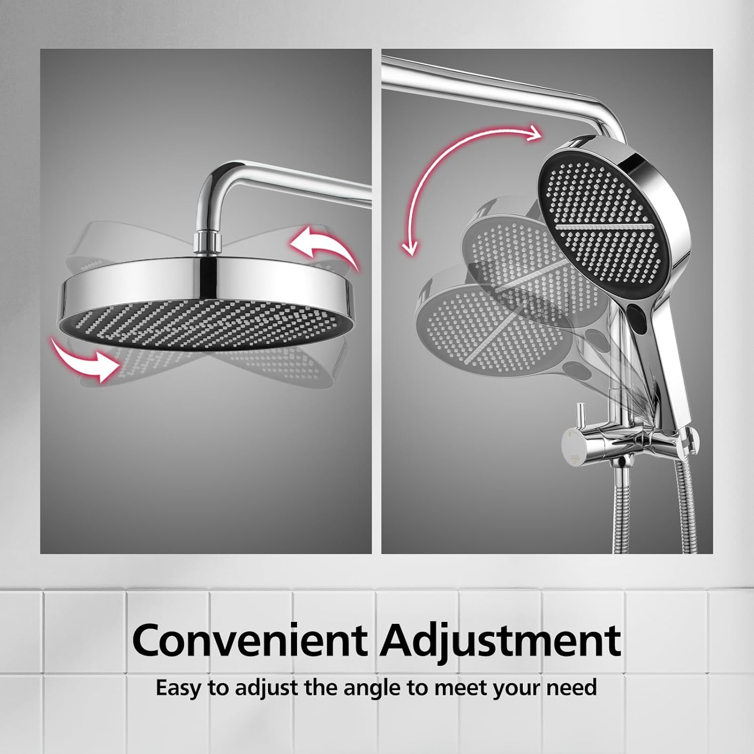 ACA International 13" Rain Shower Head 2 in 1 Round Shower Head Set Wall Mounted Shower Set 4-Mode Handheld Spary Bathroom WELS Approved (Chrome)