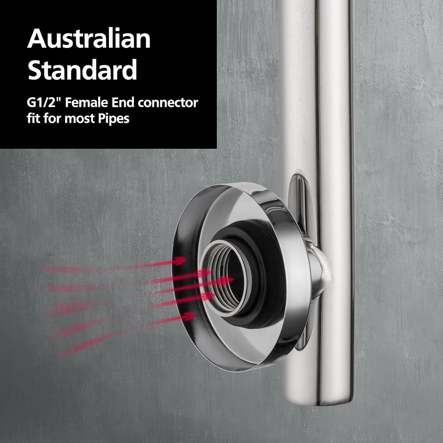 ACA International 8'' High Pressure Round Rain Shower Head Set Wall Mounted Shower Head Gooseneck Shower Arm Set Bathroom 304 Stainless Steel WELS (Polished Chrome)