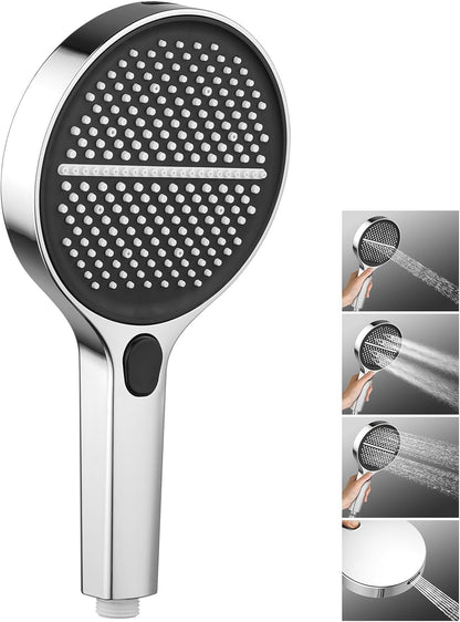 ACA International 4 Functions Handheld Shower Head, Round 6-Inch Handheld Showerheads with Fliter, Rain Massage Mist Power Wash Spary Shower for Bathroom, WELS Approved (Chrome)