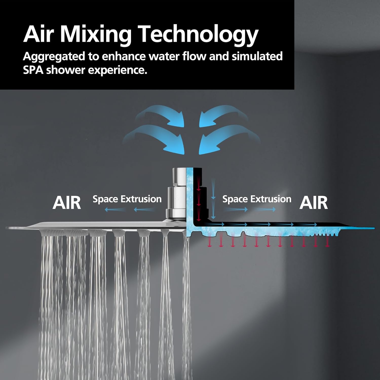 ACA International 12'' Rain High Pressure Shower Head Square Stainless Steel Large Rainfall Overhead 300mm Metal Ultra Thin WELS (Chrome)