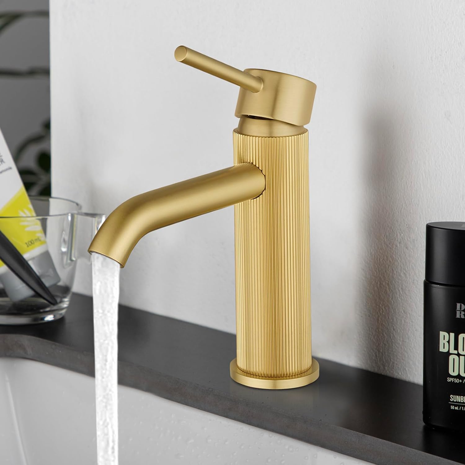 WELS Bathroom Tap, Bathroom Mixer tap Rounded Bathroon Sink Tap Basin Tap Vanity Tap Faucet Solid Brass Brushed Gold