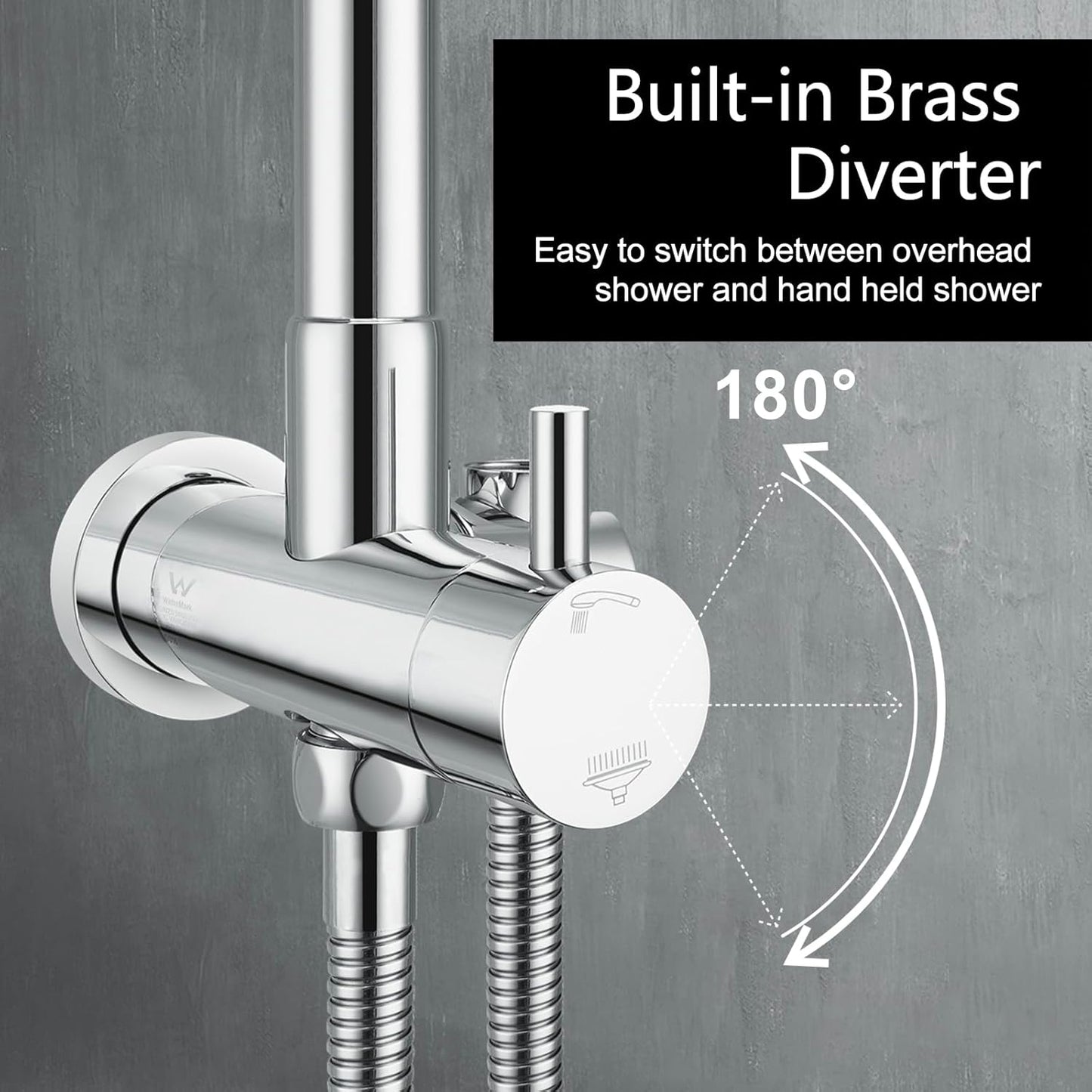 ACA International 8" High Pressure Shower Head 5-Mode Handheld Shower Spary 2 in 1 Shower Rail Diverter Gooseneck Arm Wall Mounted Bathroom Dual Rain Shower Head Set WELS (Chrome)