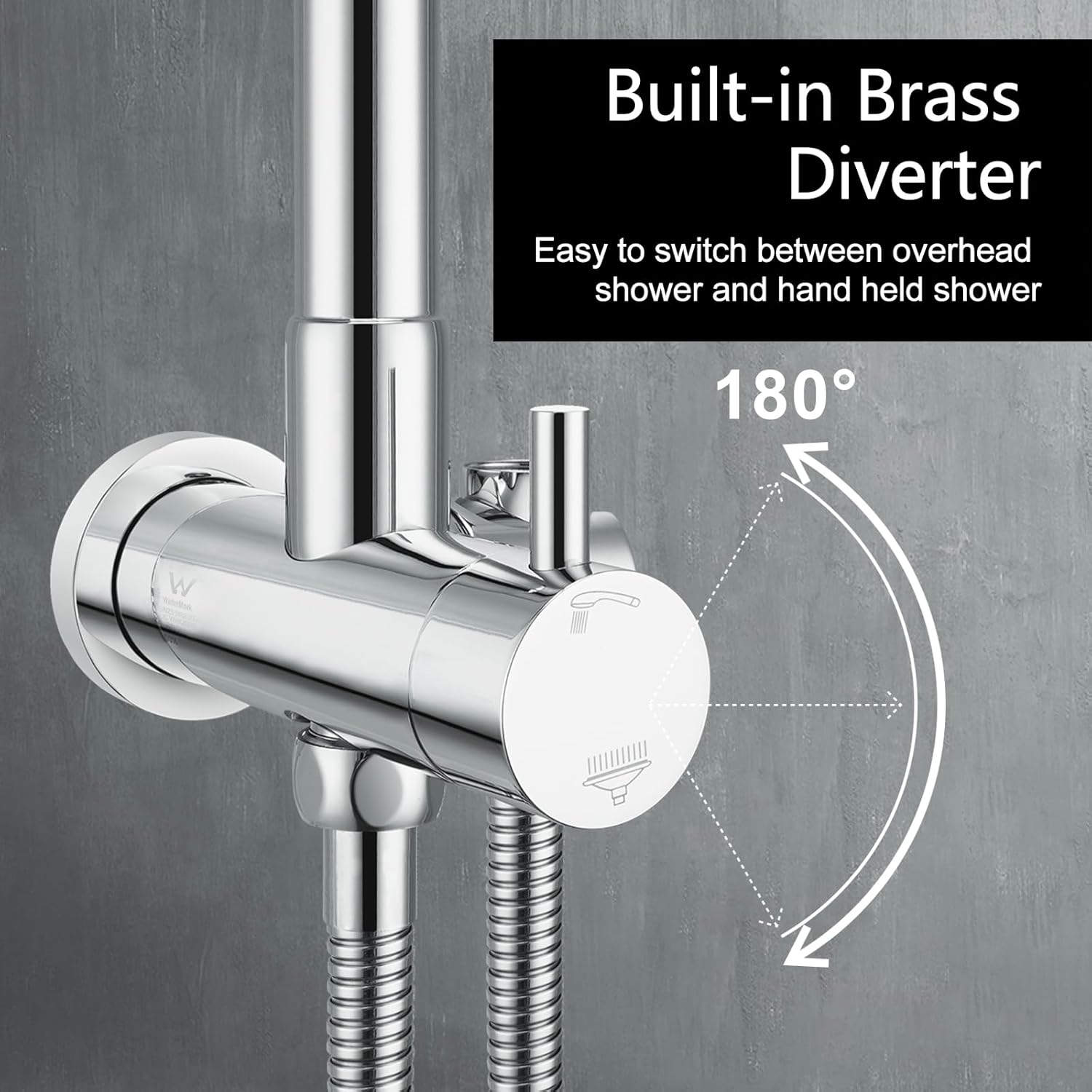 ACA International 8" High Pressure Shower Head 5-Mode Handheld Shower Spary 2 in 1 Shower Rail Diverter Gooseneck Arm Wall Mounted Bathroom Dual Rain Shower Head Set WELS (Chrome)