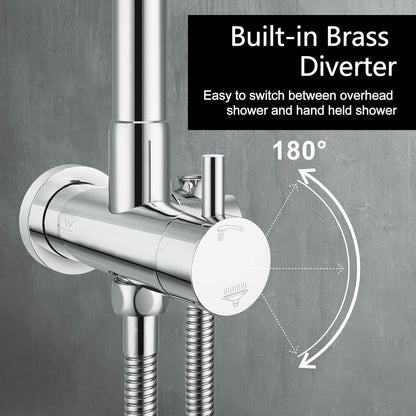 ACA International 8" High Pressure Shower Head 5-Mode Handheld Shower Spary 2 in 1 Shower Rail Diverter Gooseneck Arm Wall Mounted Bathroom Dual Rain Shower Head Set WELS (Chrome)
