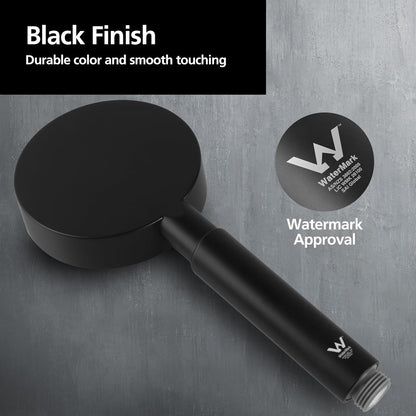 ACA International 5-Mode Spray Handheld Shower Head Round Hand Held Shower Rain Massage Spary Shower for Bathroom WELS Approved (Black)