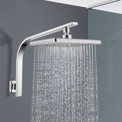 ACA International 8'' High Pressure Round Rain Shower Head Set Wall Mounted Shower Head Gooseneck Shower Arm Set Bathroom 304 Stainless Steel WELS (Polished Chrome)
