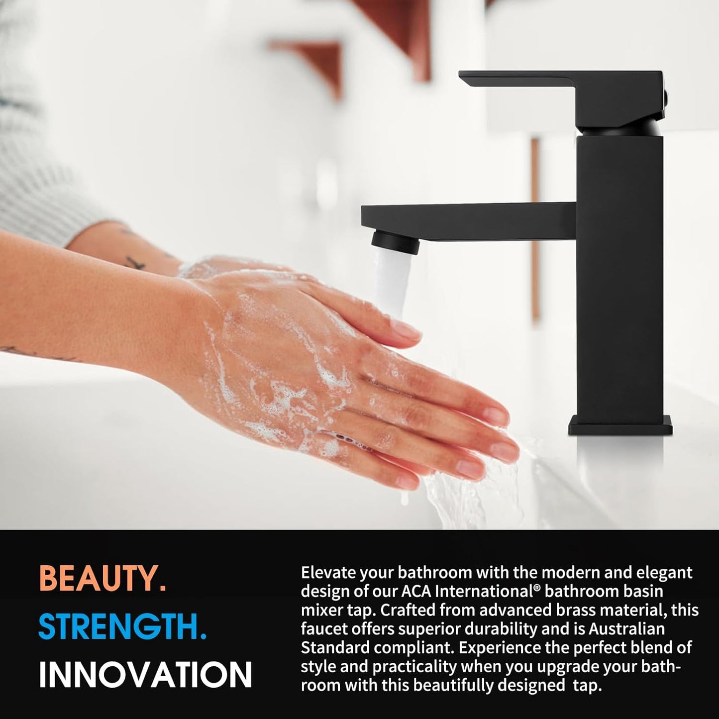 ACA International WELS Bathroom Basin Mixer Tap, Basin Faucet Tap Laundry Vanity Sink Faucet Hot-Cold Water Control Premium Solid Brass(Matte Black)