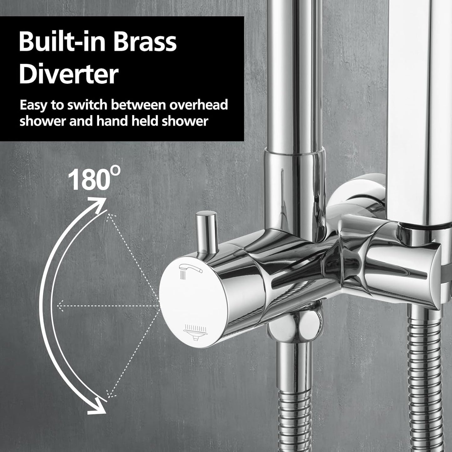 ACA International 10'' Rain Shower Head Set, Round 255mm Large Shower Head with 2 in 1 Shower Arm Rail and 3-Mode Handheld Spray, Bathroom Shower Set WELS Approved (Chrome)