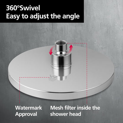 ACA International WELS Luxury Rain Shower Head High Pressure Adjustable 8 Inch Round Rainfall Shower Overhead ABS Plastic (Chrome)