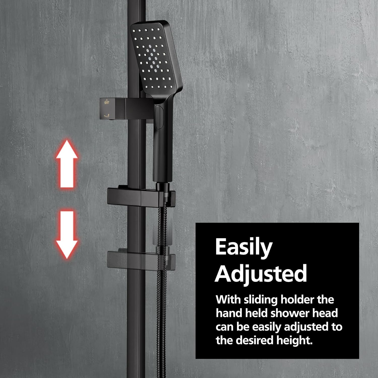 ACA International 12" Ultrathin Rainfall High Pressure Shower Head Square Shower Rail Set 3-Mode Handheld Shower Set Rail Diverter (Black)