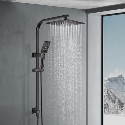 ACA International 12" Ultrathin Rainfall High Pressure Shower Head Square Shower Rail Set 3-Mode Handheld Shower Set Rail Diverter (Black)