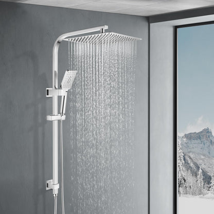 ACA International 12" Ultrathin Rainfall High Pressure Shower Head Square Shower Rail Set 3-Mode Handheld Shower Set Rail Diverter (Black)