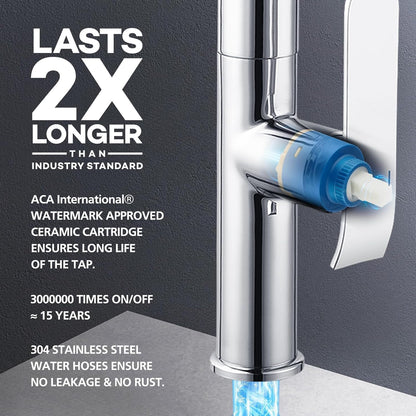 ACA International WELS Kitchen Mixer Tap Pull Dwon Kitchen Tap 2-Mode Spray Head 360° Swivel Kitchen Sink Taps Faucet(Chrome)