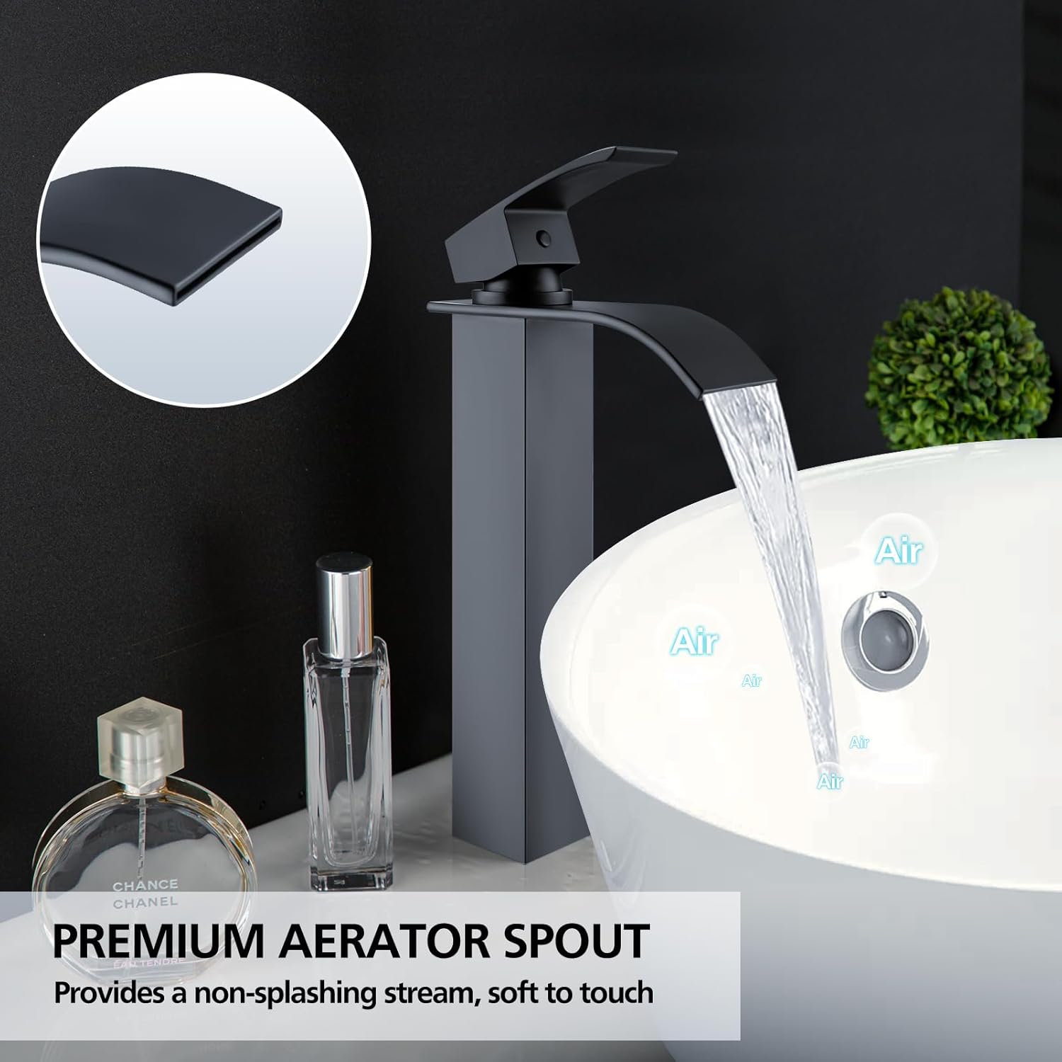 ACA International WELS Bathroom Basin Mixer Tap, Waterfall Tall Laundry Vanity Sink Taps Faucet Solid Brass(Matte Black)