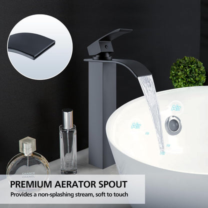 ACA International WELS Bathroom Basin Mixer Tap, Waterfall Tall Laundry Vanity Sink Taps Faucet Solid Brass(Matte Black)