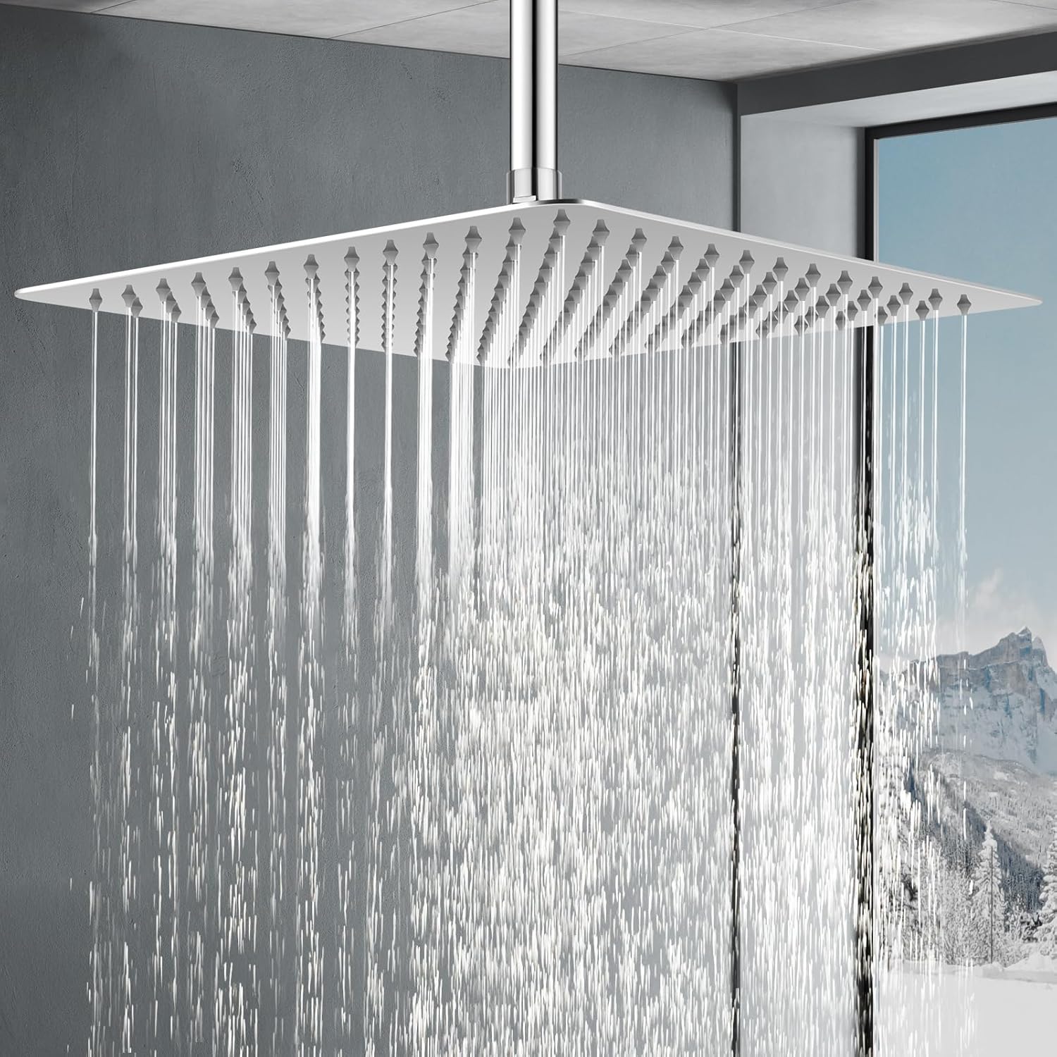 ACA International 12'' Rain High Pressure Shower Head Square Stainless Steel Large Rainfall Overhead 300mm Metal Ultra Thin WELS (Chrome)