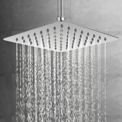 ACA International 12'' Rain High Pressure Shower Head Square Stainless Steel Large Rainfall Overhead 300mm Metal Ultra Thin WELS (Chrome)