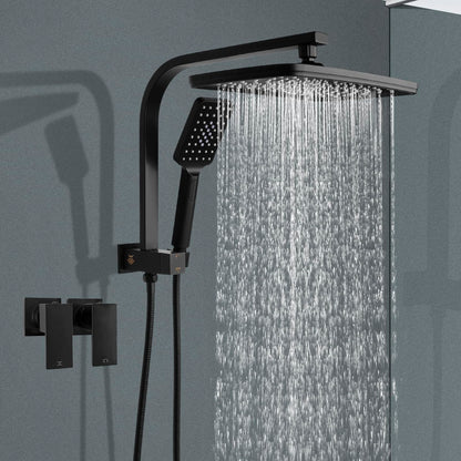 ACA International 12" Rectangle Extra Large High Pressure Shower Head Handheld Gooseneck Arm 2 in 1 Diverter Set, 3-Mode Handheld Shower Hand, Full Body Shower Set for Bathroom (Black)