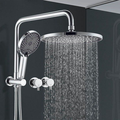 ACA International 10'' Rain Shower Head Set, Round 255mm Large Shower Head with 2 in 1 Shower Arm Rail and 3-Mode Handheld Spray, Bathroom Shower Set WELS Approved (Chrome)