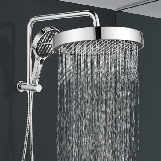 ACA International 13" Rain Shower Head 2 in 1 Round Shower Head Set Wall Mounted Shower Set 4-Mode Handheld Spary Bathroom WELS Approved (Chrome)