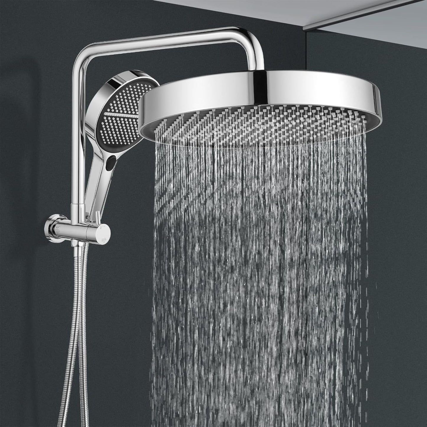 ACA International 13" Rain Shower Head 2 in 1 Round Shower Head Set Wall Mounted Shower Set 4-Mode Handheld Spary Bathroom WELS Approved (Chrome)