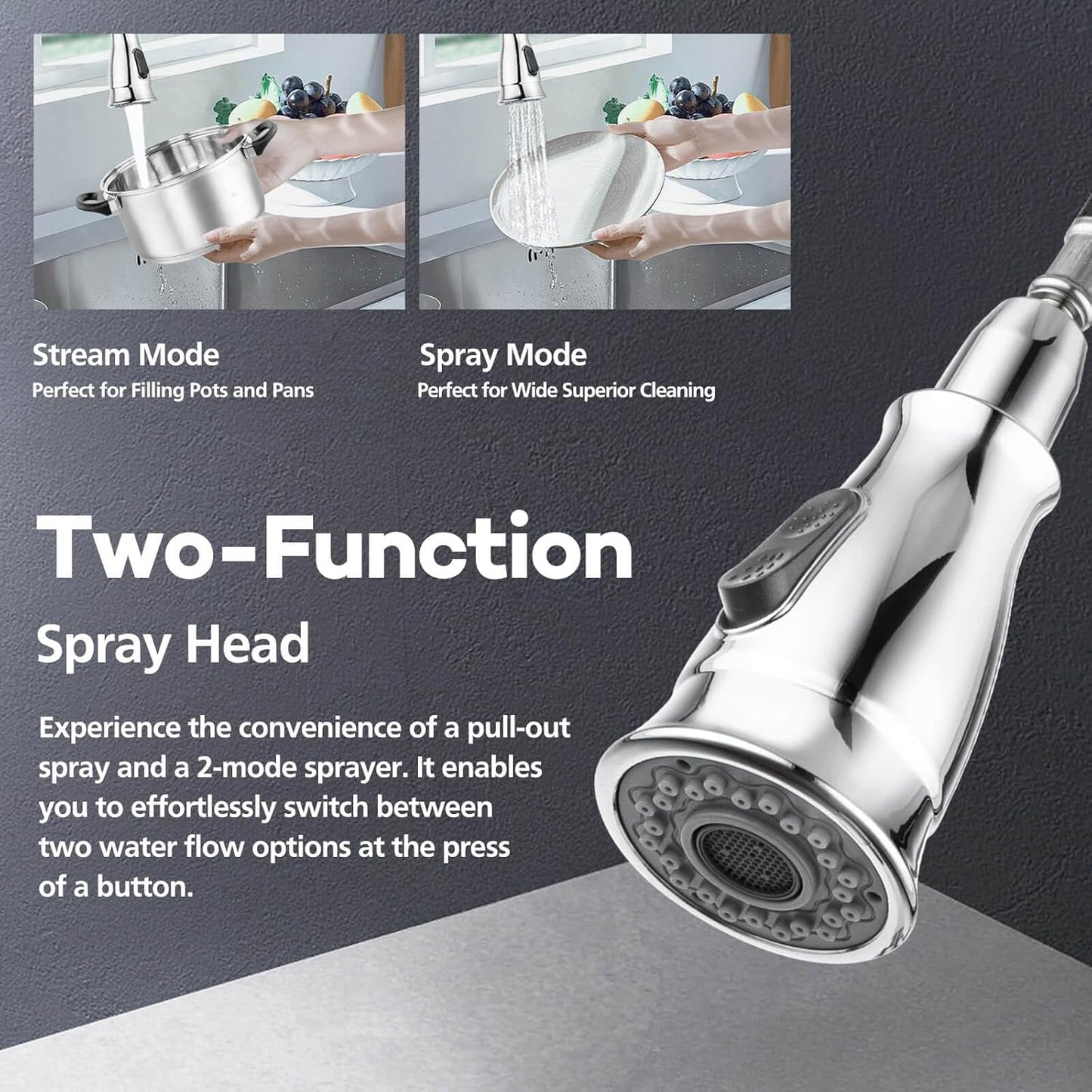 ACA International Rounded Euro Pull-Out Kitchen Mixer Tap with Pull Out Sprayer, 2-Mode Spray Kithcen Sink Tap 360° Swivel High Arc Laundry Sink Taps Faucet Solid Brass(Chrome)