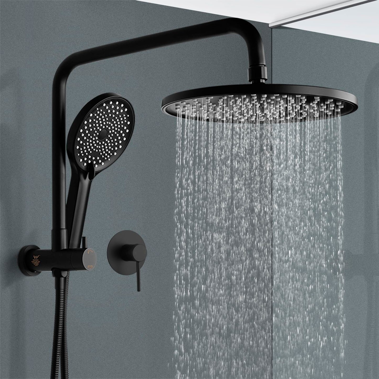 ACA International 10'' Rain Shower Head Set, Round 255mm Large Shower Head with 2 in 1 Shower Arm Rail and 3-Mode Handheld Spray, Bathroom Shower Set WELS Approved (Chrome)