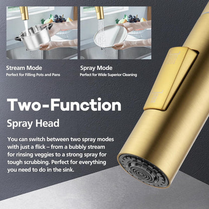 ACA International 2 Mode Pull Out Kitchen Tap Swivel Gooseneck Laundry Sink Taps Faucet WELS Kitchen Mixer Tap(Brushed Yellow Gold)