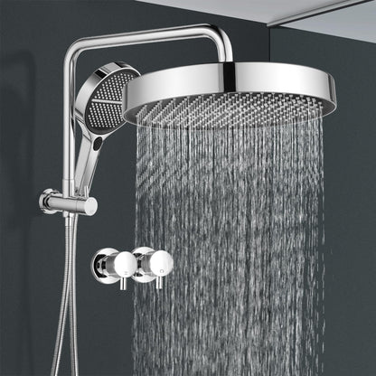 ACA International 13" Rain Shower Head 2 in 1 Round Shower Head Set Wall Mounted Shower Set 4-Mode Handheld Spary Bathroom WELS Approved (Chrome)
