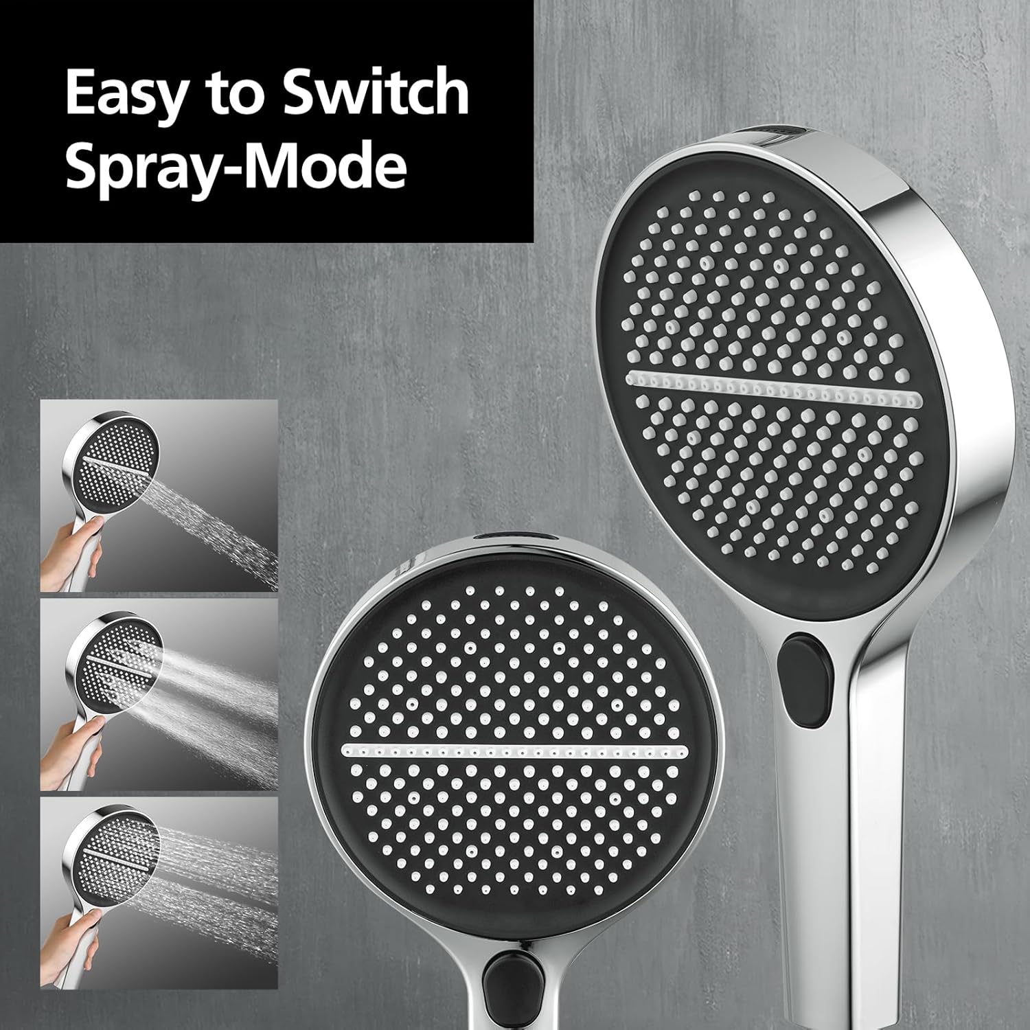 ACA International 4 Functions Handheld Shower Head, Round 6-Inch Handheld Showerheads with Fliter, Rain Massage Mist Power Wash Spary Shower for Bathroom, WELS Approved (Chrome)