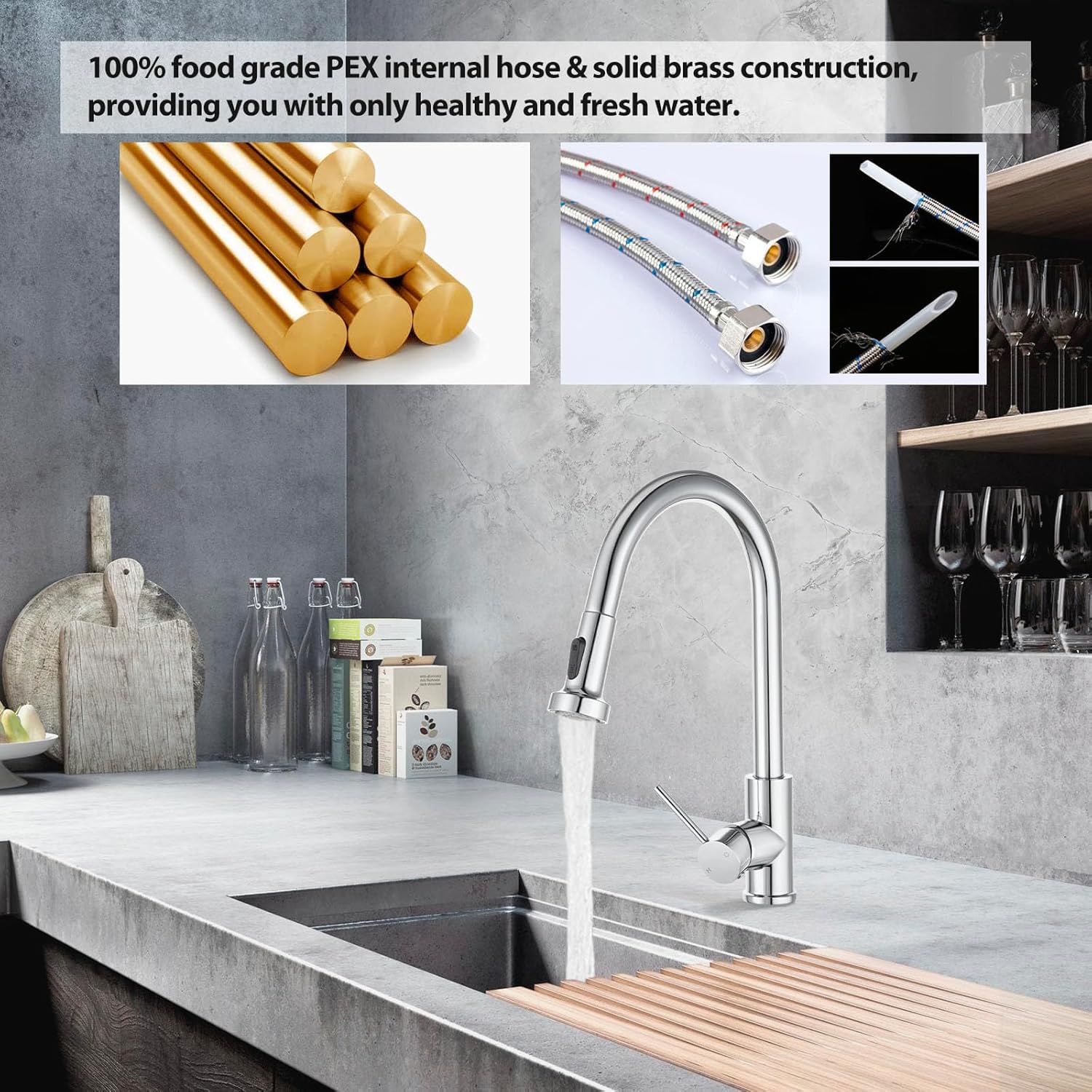 ACA International WELS Kitchen Mixer Tap Pull Out 2-Mode Spray Basin Mixer Tap 360° Swivel H&C Control Laundry Sink Faucet Kitchen Taps (Polished Chrome)