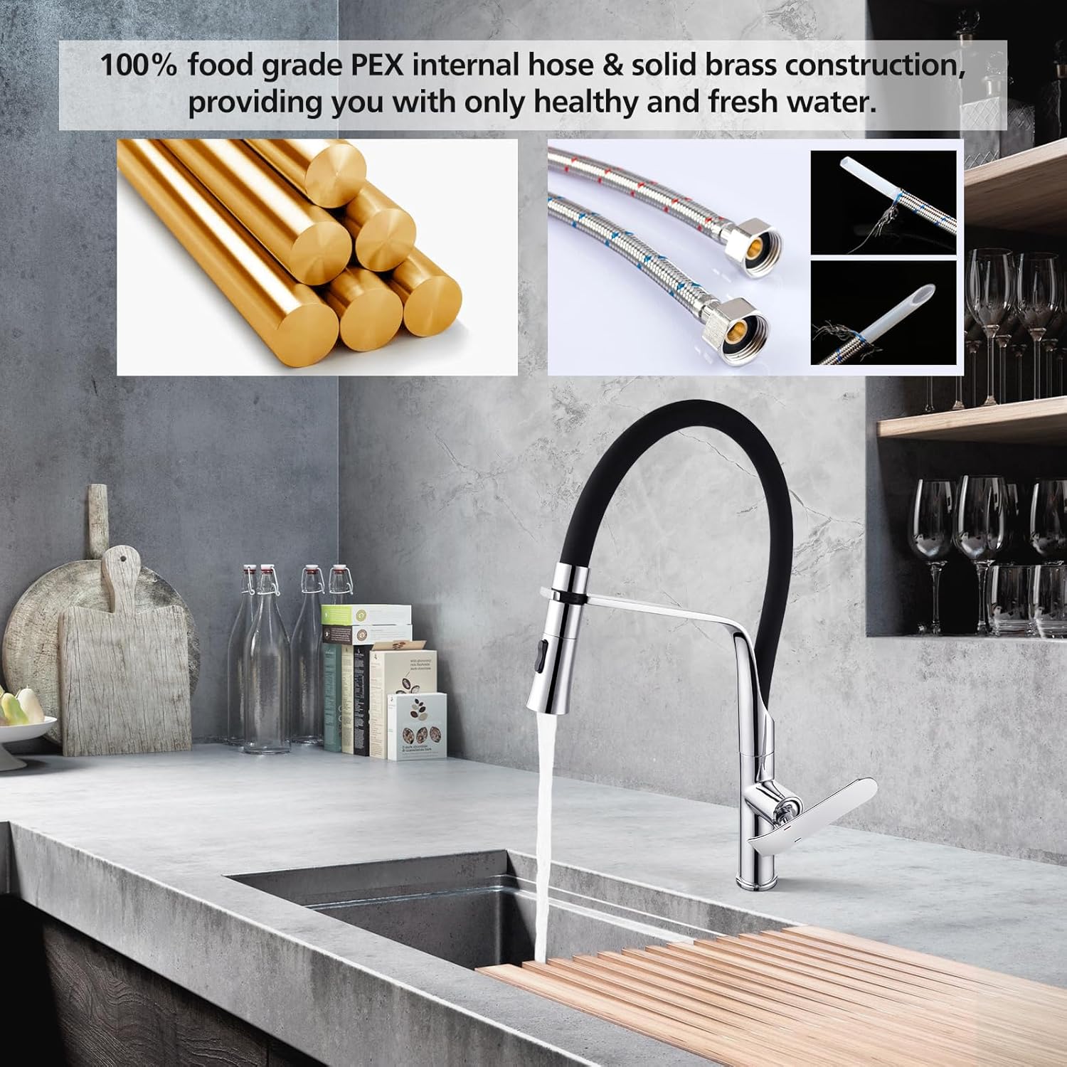 ACA International WELS Kitchen Mixer Tap Pull Dwon Kitchen Tap 2-Mode Spray Head 360° Swivel Kitchen Sink Taps Faucet(Chrome)
