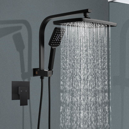 ACA International 12" Rectangle Extra Large High Pressure Shower Head Handheld Gooseneck Arm 2 in 1 Diverter Set, 3-Mode Handheld Shower Hand, Full Body Shower Set for Bathroom (Black)