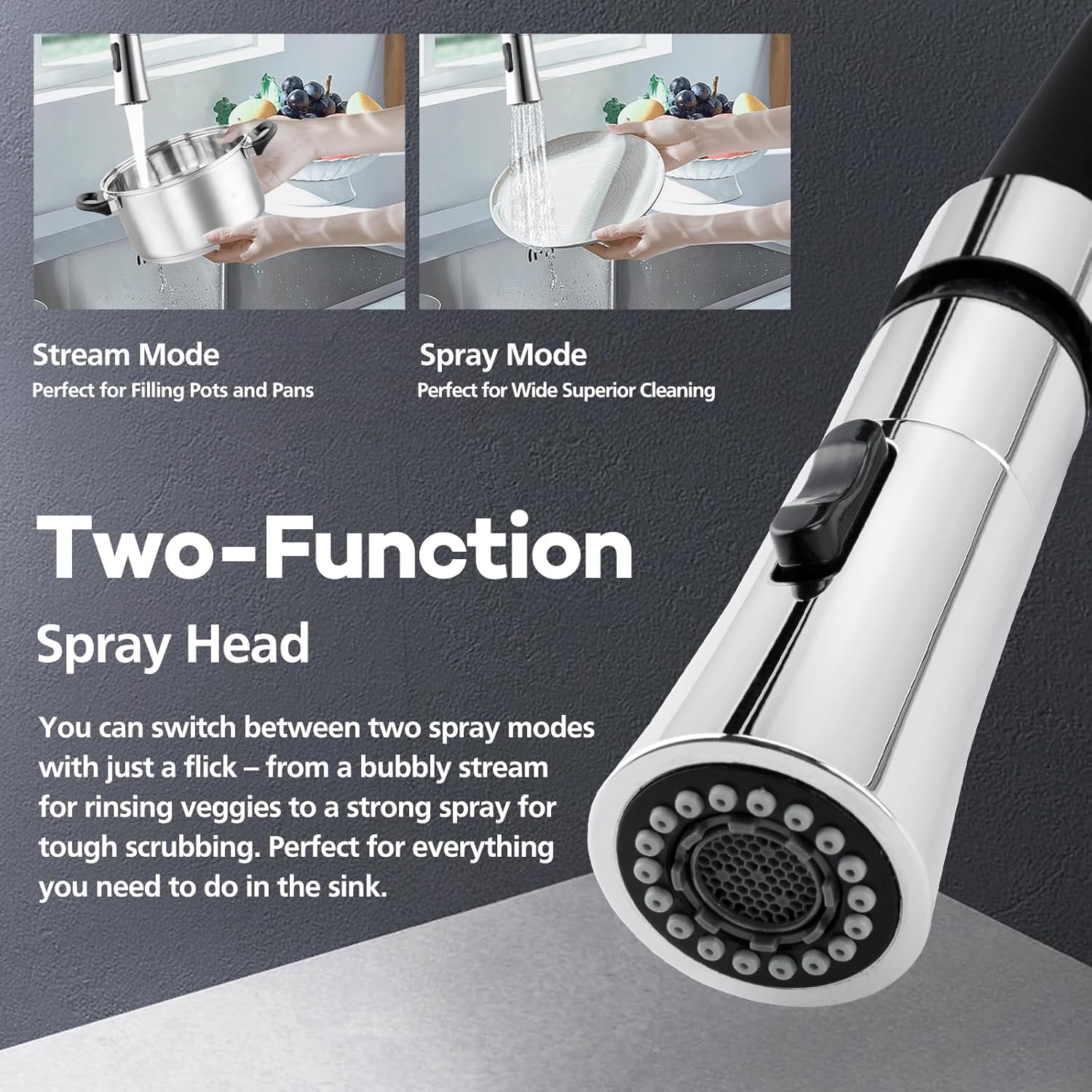 ACA International WELS Kitchen Mixer Tap Pull Dwon Kitchen Tap 2-Mode Spray Head 360° Swivel Kitchen Sink Taps Faucet(Chrome)