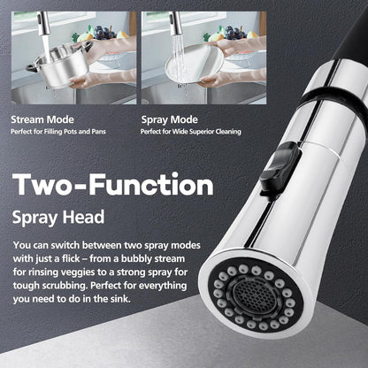 ACA International WELS Kitchen Mixer Tap Pull Dwon Kitchen Tap 2-Mode Spray Head 360° Swivel Kitchen Sink Taps Faucet(Chrome)