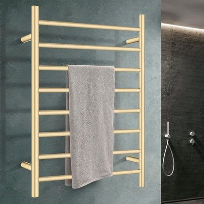 ACA International Wall Mounted Electric Heated Towel Rack SAA Towel Warmer Aluminium Heated Towel Rail Bathroom Towel Clothes Dryer Holder IP55 6 Rungs Round (Gold)