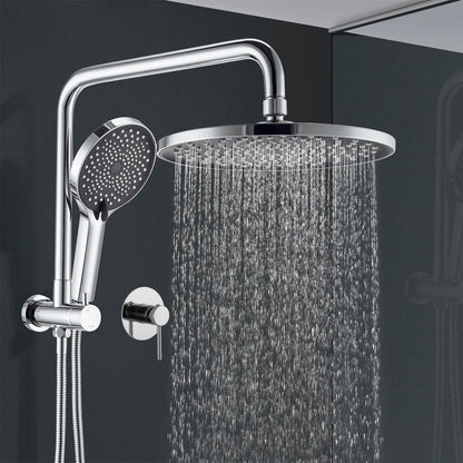ACA International 10'' Rain Shower Head Set, Round 255mm Large Shower Head with 2 in 1 Shower Arm Rail and 3-Mode Handheld Spray, Bathroom Shower Set WELS Approved (Chrome)