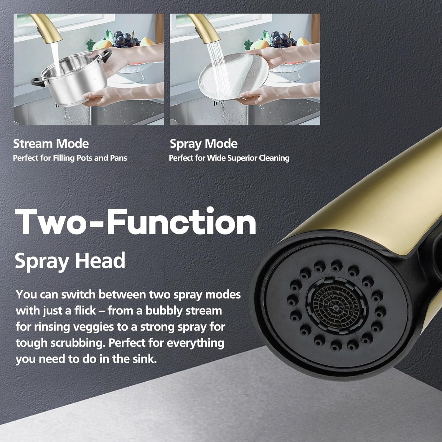 ACA International WELS Kitchen Mixer Tap High-Arc Kitchen Tap 2-Mode Spray Pull Out Kitchen Sink Taps Solid Brass (Brushed Gold)