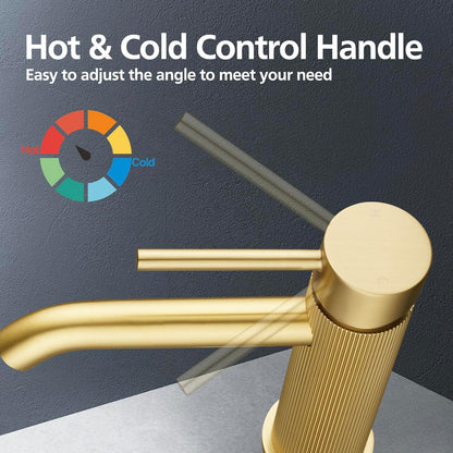 WELS Bathroom Tap, Bathroom Mixer tap Rounded Bathroon Sink Tap Basin Tap Vanity Tap Faucet Solid Brass Brushed Gold