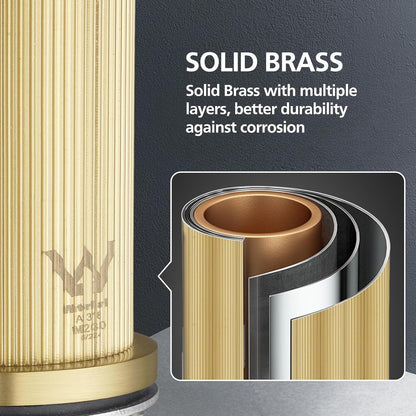 WELS Bathroom Tap, Bathroom Mixer tap Rounded Bathroon Sink Tap Basin Tap Vanity Tap Faucet Solid Brass Brushed Gold
