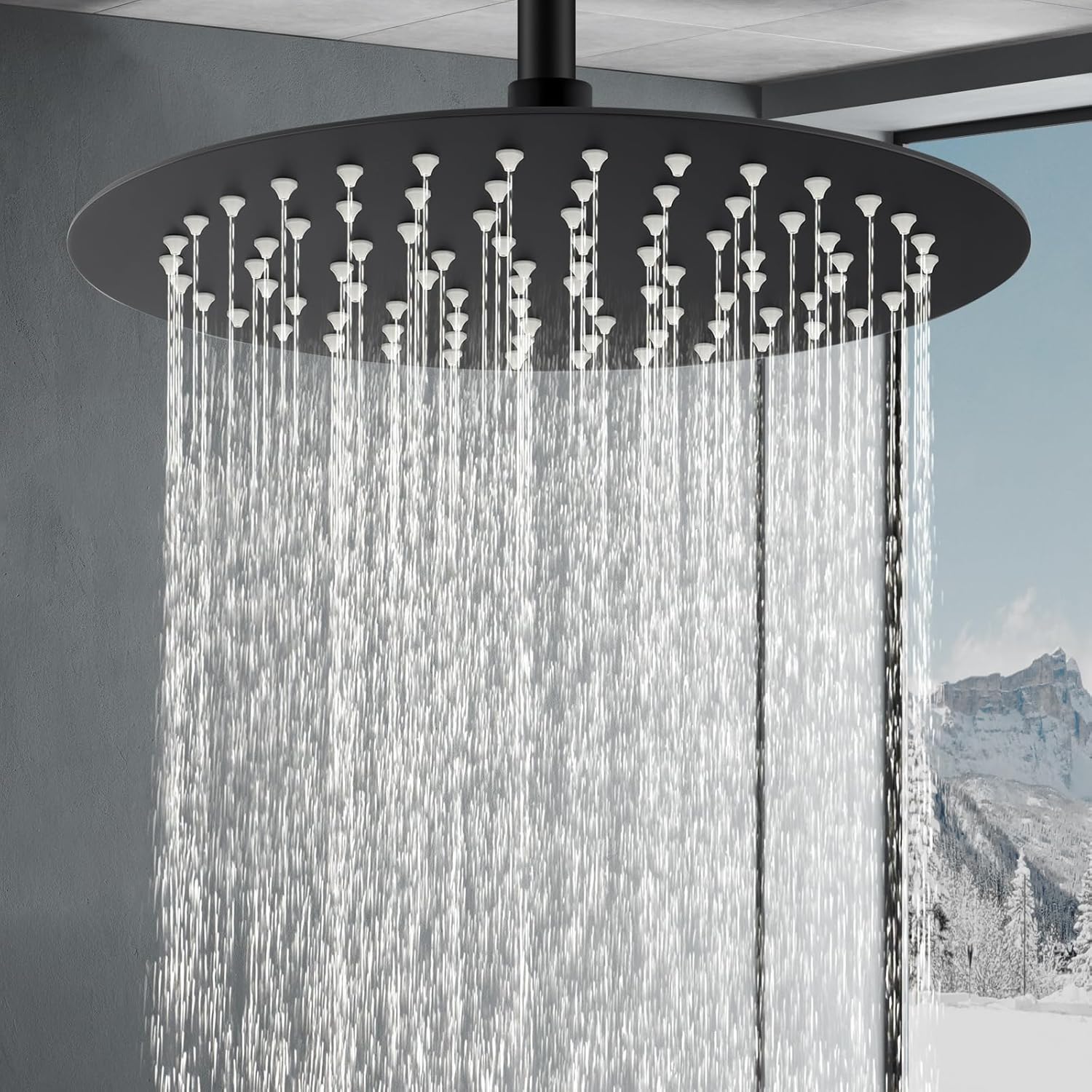 ACA International High Pressure 10'' Large Shower Head Round Overhead 304 Stainless Steel Adjustable Ultra-Thin Rain Shower Head 250x250mm WELS (Black)